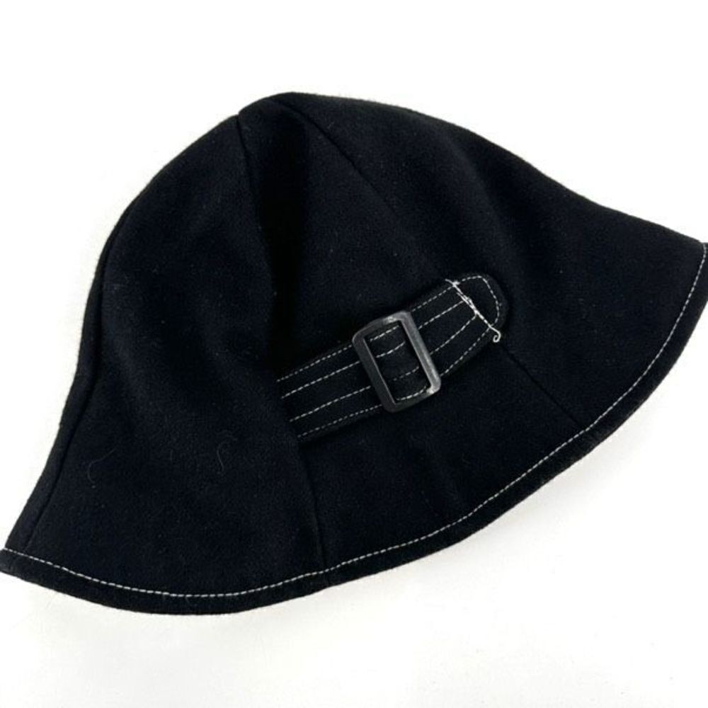 Vintage 40s-50s Wool Black winter Fedora Buckle bucket Hat classic‎ classy style - Picture 2 of 7